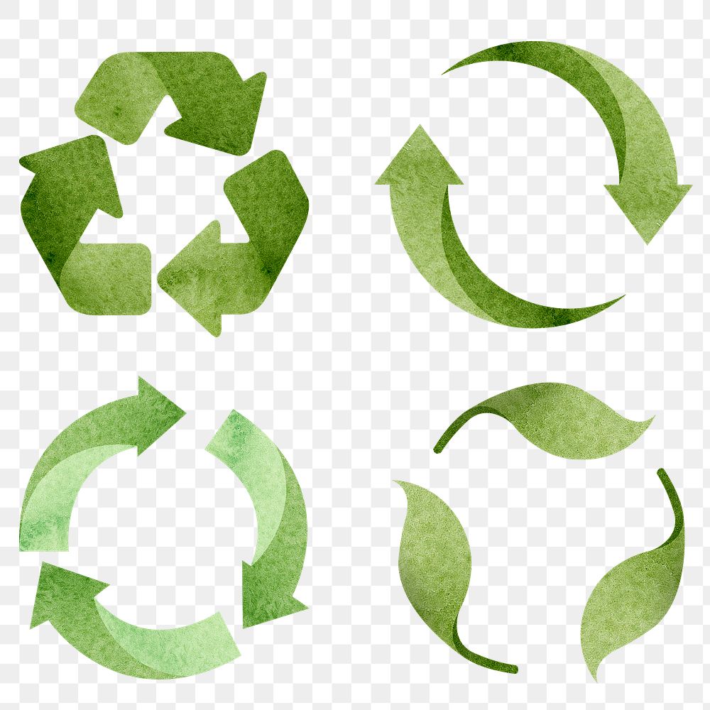 Png green recycling symbol design element set