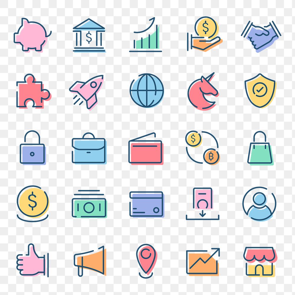 Business png icons colorful minimal line set