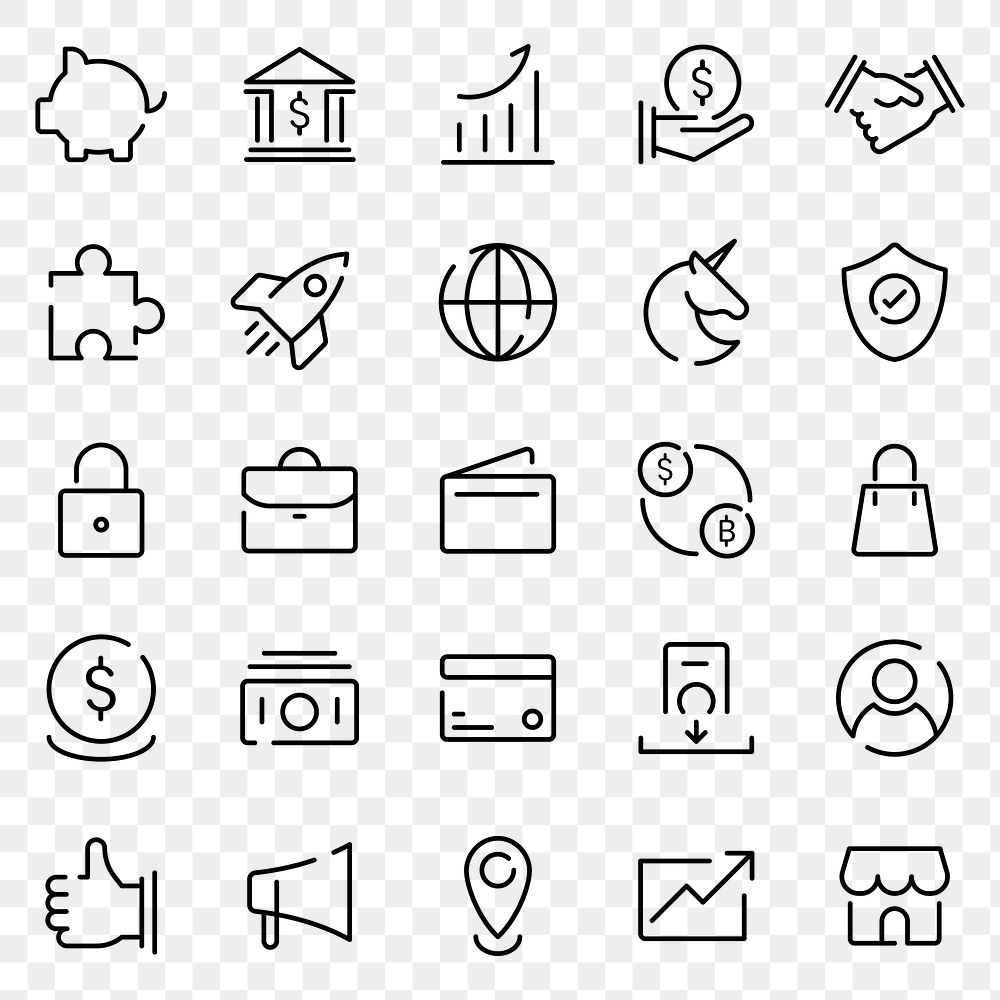 Business png icons black minimal line set