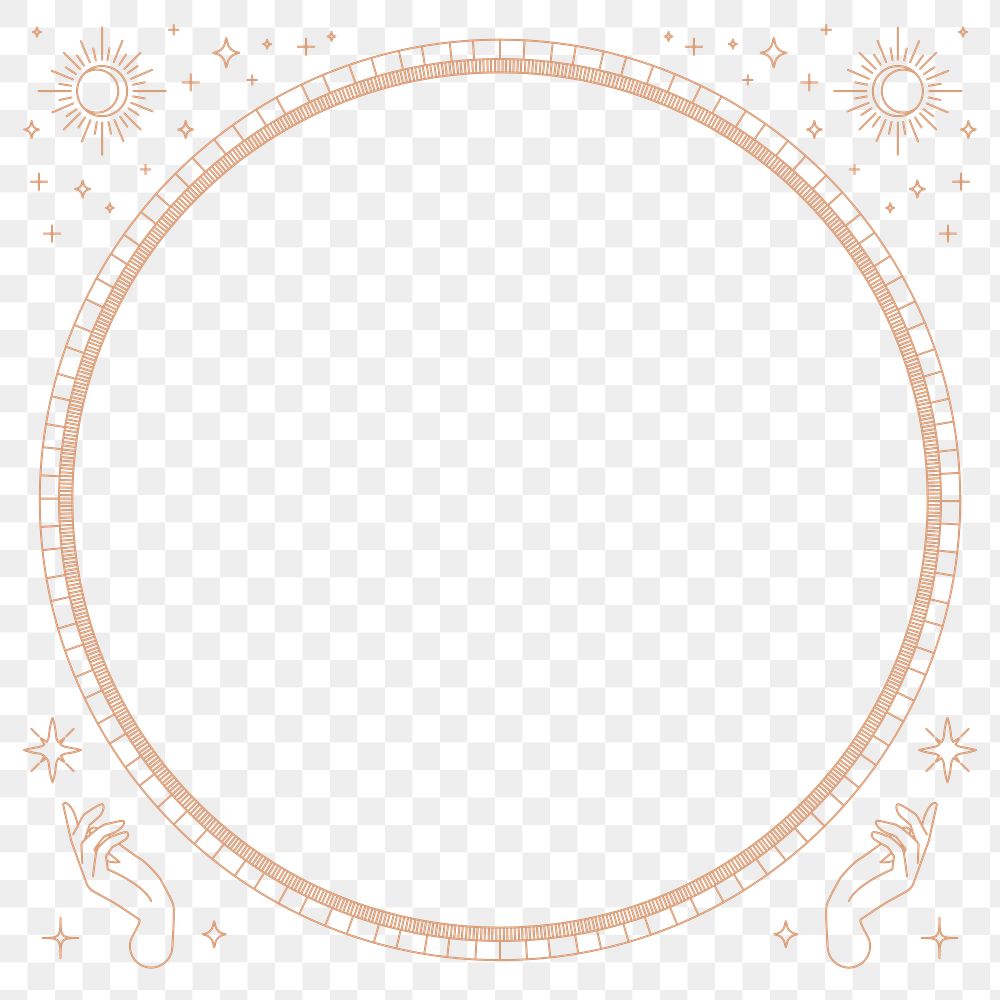 Png two mystic hands round frame linear style in brown