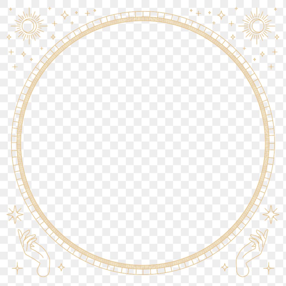 Png two mystic hands round frame linear style in gold