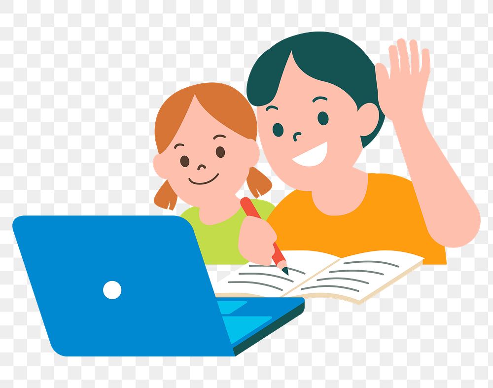 PNG children studying online class character flat graphic