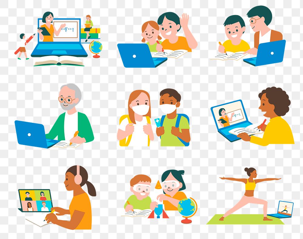 PNG online education character flat graphic pack
