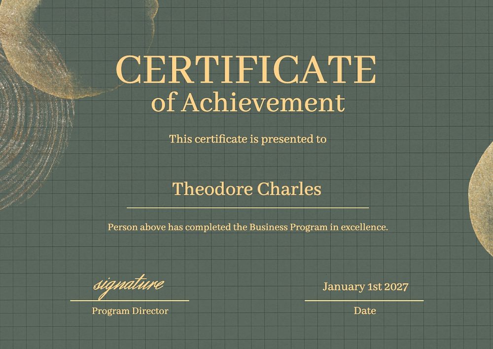 Certificate of achievement template, editable text