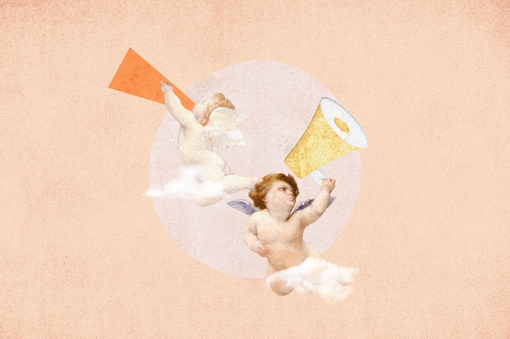 Vintage cherubs digital marketing collage illustration editable design