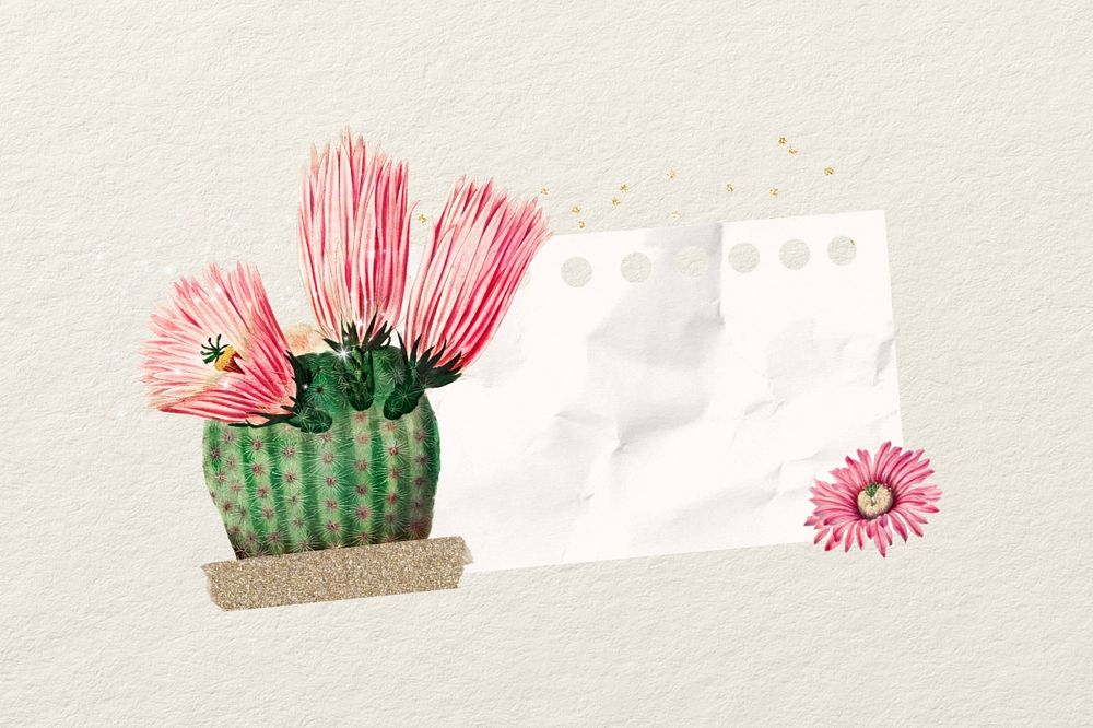 Cactus flower, ripped paper remix, editable design