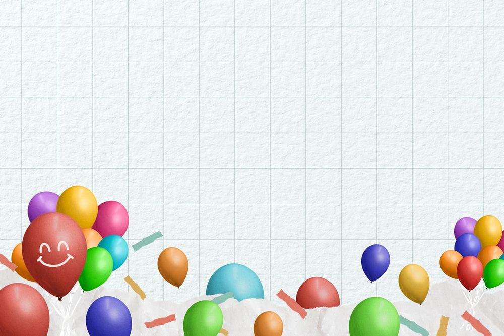 Grid paper background, party balloons border, editable design