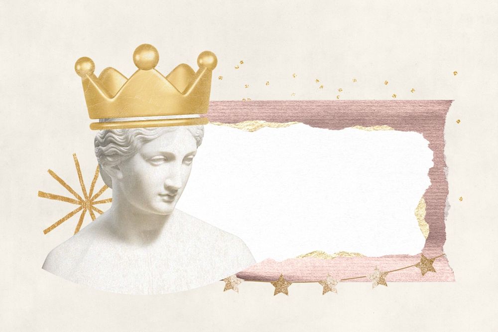 Greek Goddess queen statue, ripped paper remix, editable design