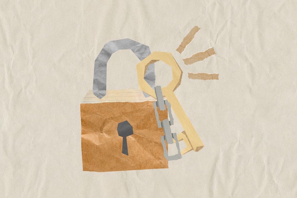 Lock and key, paper craft remix, editable design