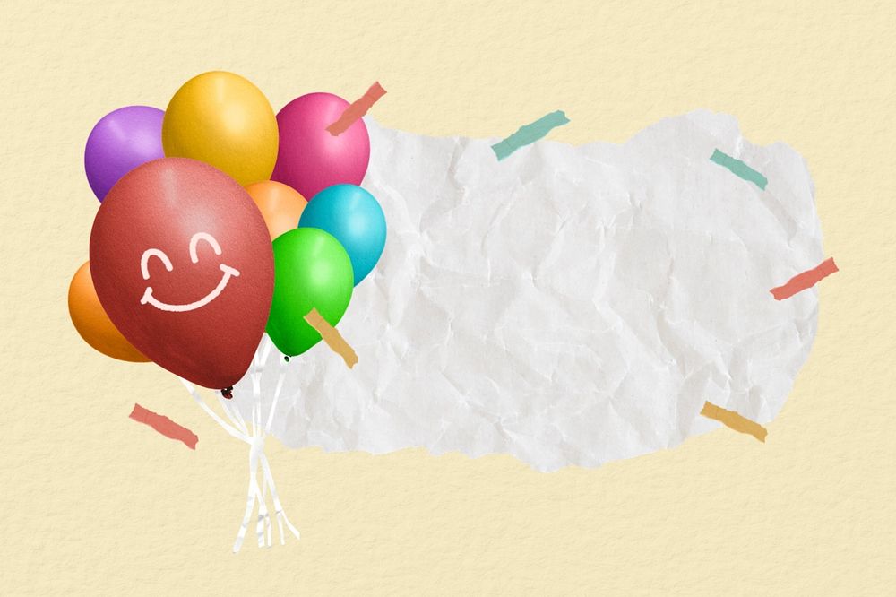 Ripped paper with party balloons remix, editable design