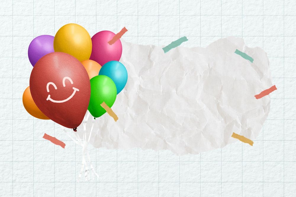 Ripped paper with party balloons remix, editable design