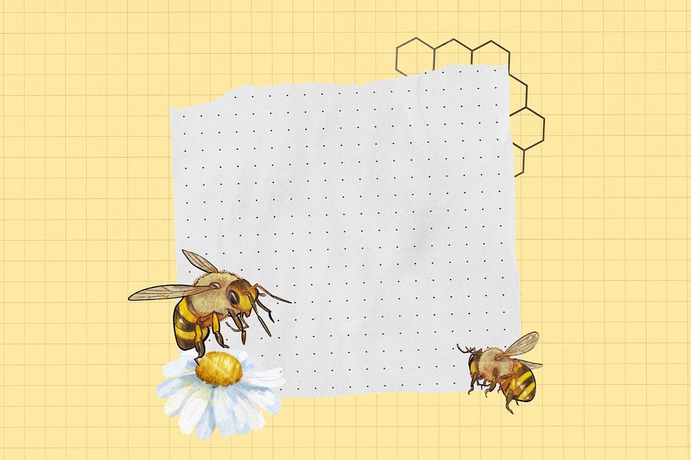 Bees and flower, note paper remix, editable design