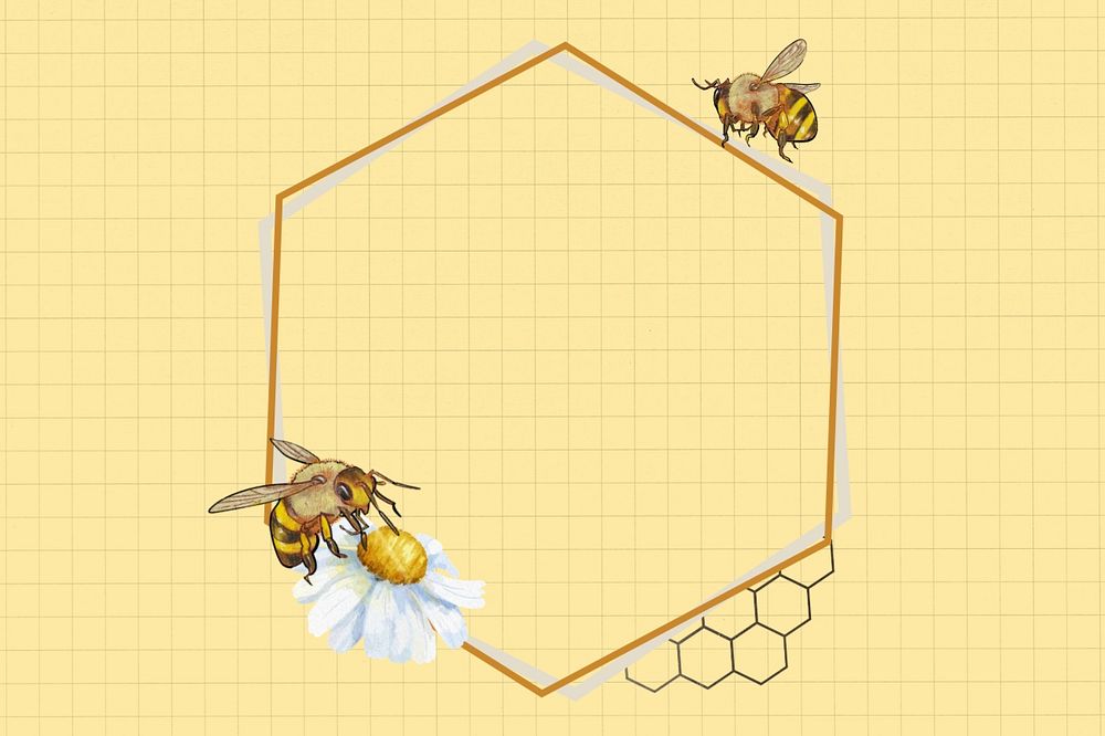 Bees hexagon frame, creative remix, editable design