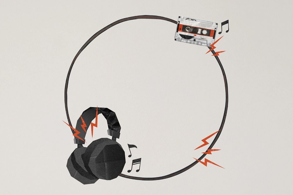 Headphones cassette tape frame, creative remix, editable design