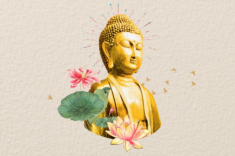 Buddha statue, spirituality creative remix, editable design