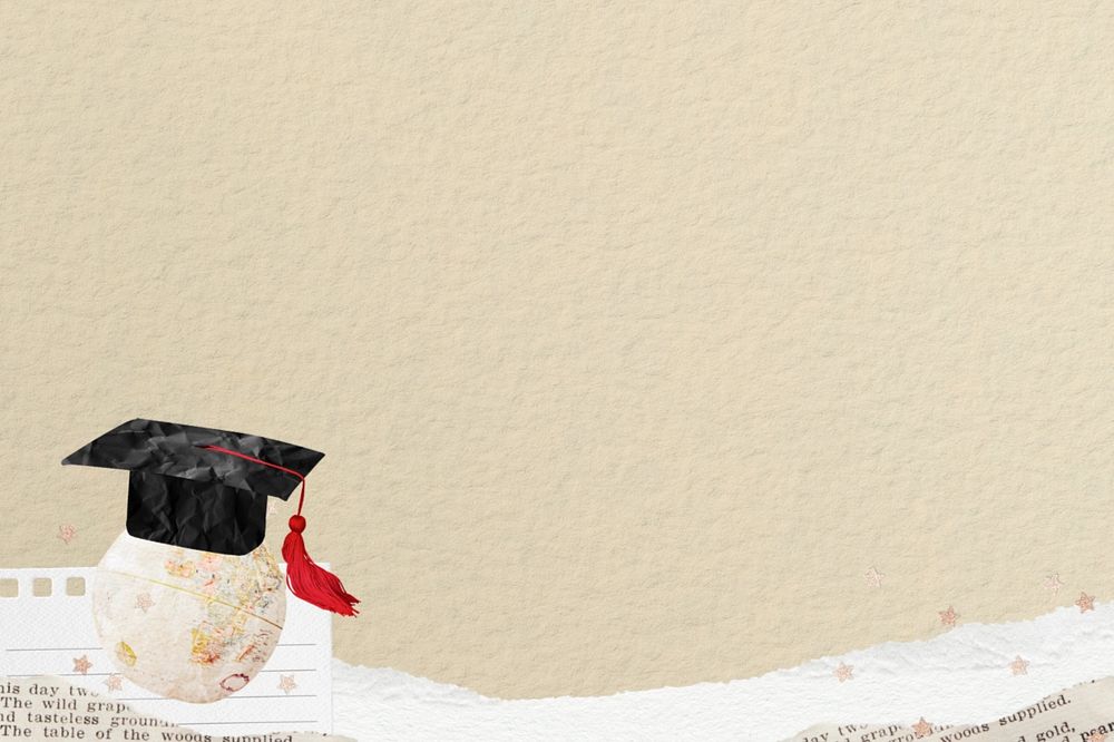 Beige paper textured background, graduation cap border, editable design