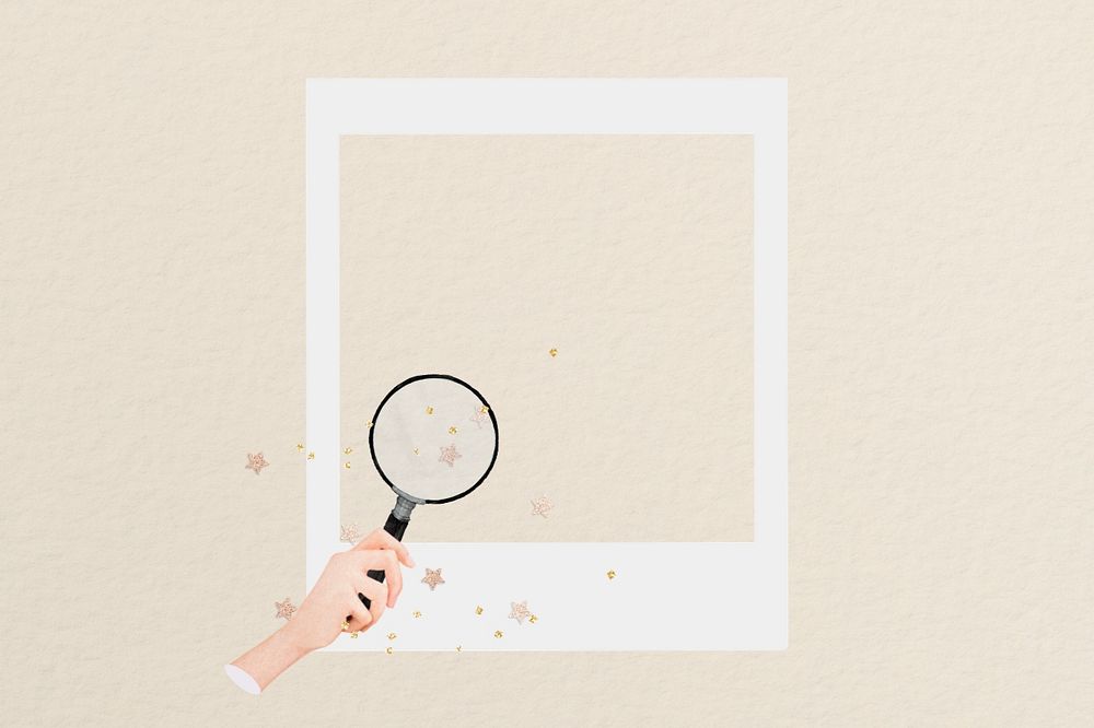 Magnifying glass instant film frame, creative remix, editable design