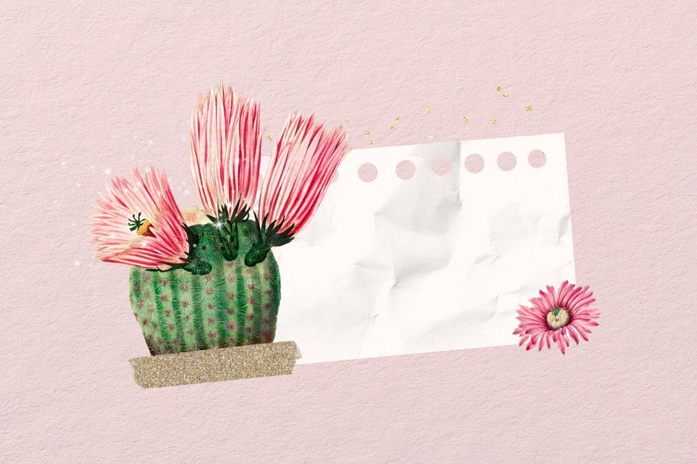 Cactus flower, ripped paper remix, editable design