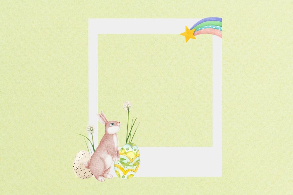 Easter bunny instant film frame, creative remix, editable design