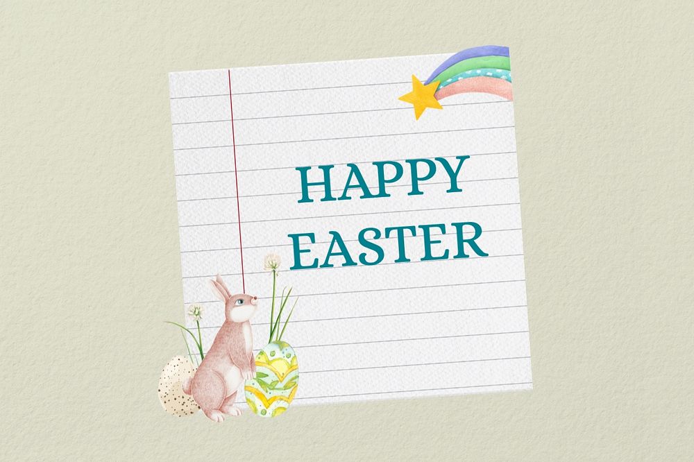 Happy Easter, cute bunny ripped paper remix, editable design