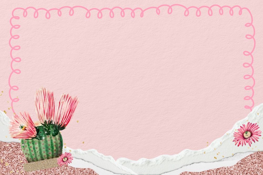 Cactus flower frame background, editable design