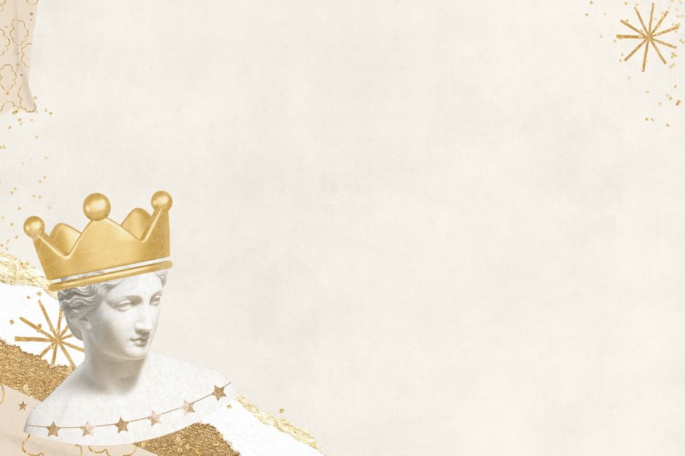 Beige paper textured background, Queen statue border, editable design