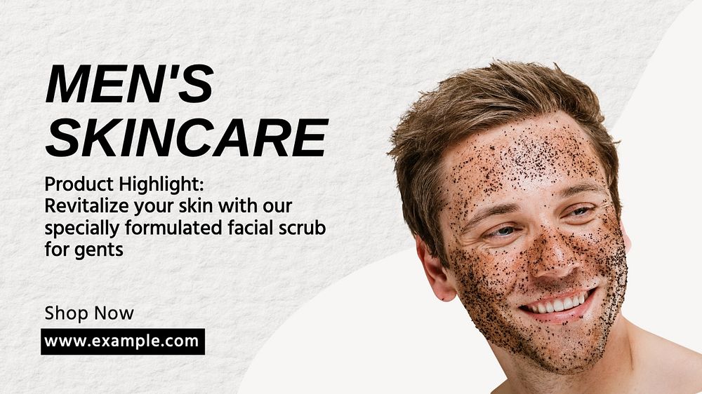 Men's skincare blog banner template, editable text