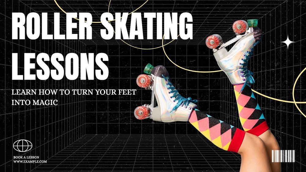 Roller skating lessons blog banner template, editable text