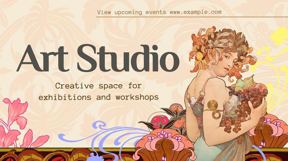 Art studio blog banner template, editable text