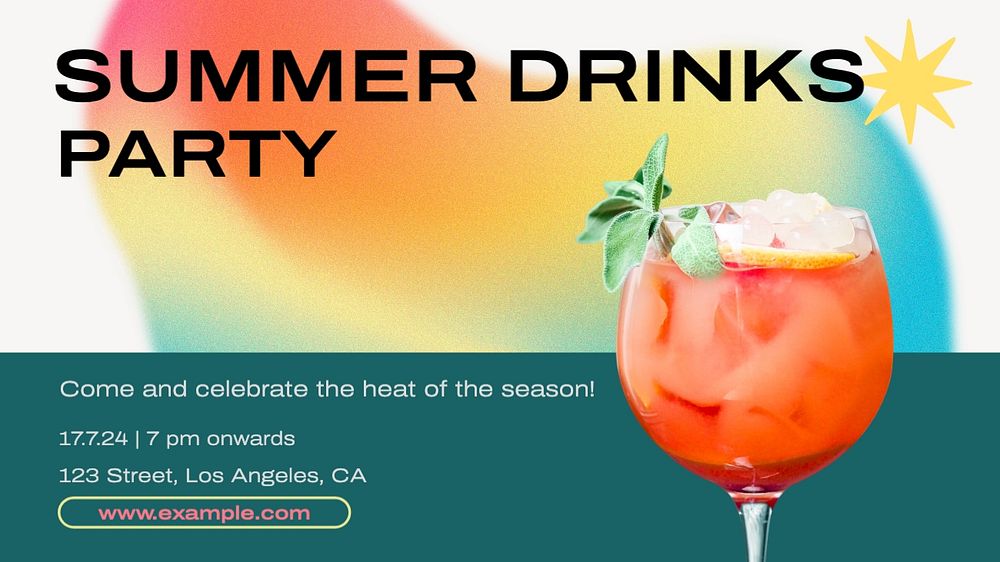 Summer drinks party  blog banner template, editable text