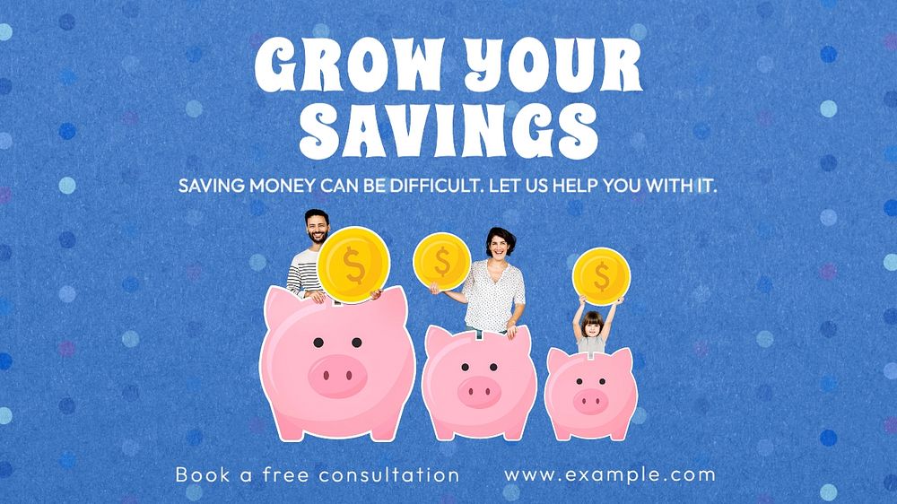 Grow your savings  blog banner template, editable text