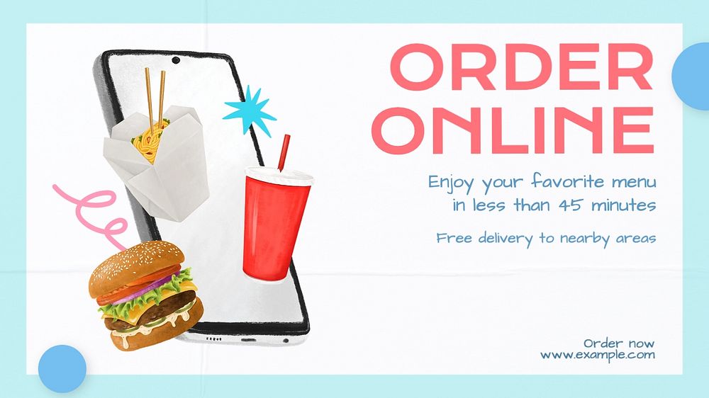 Food delivery blog banner template, editable text