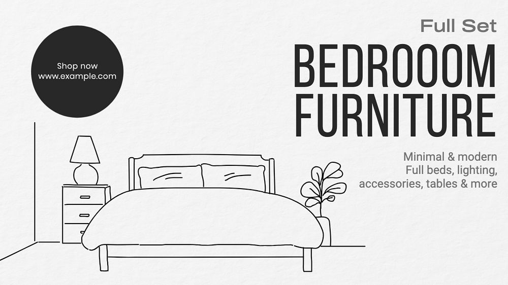 Bedroom furniture blog banner template, editable text