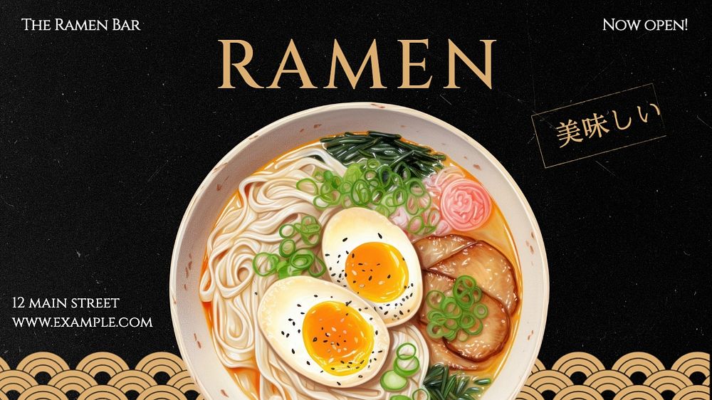 Ramen bar blog banner template, editable text