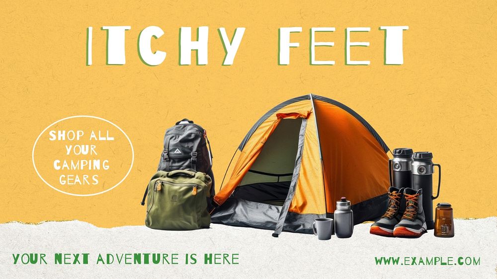 Camping gear blog banner template, editable text