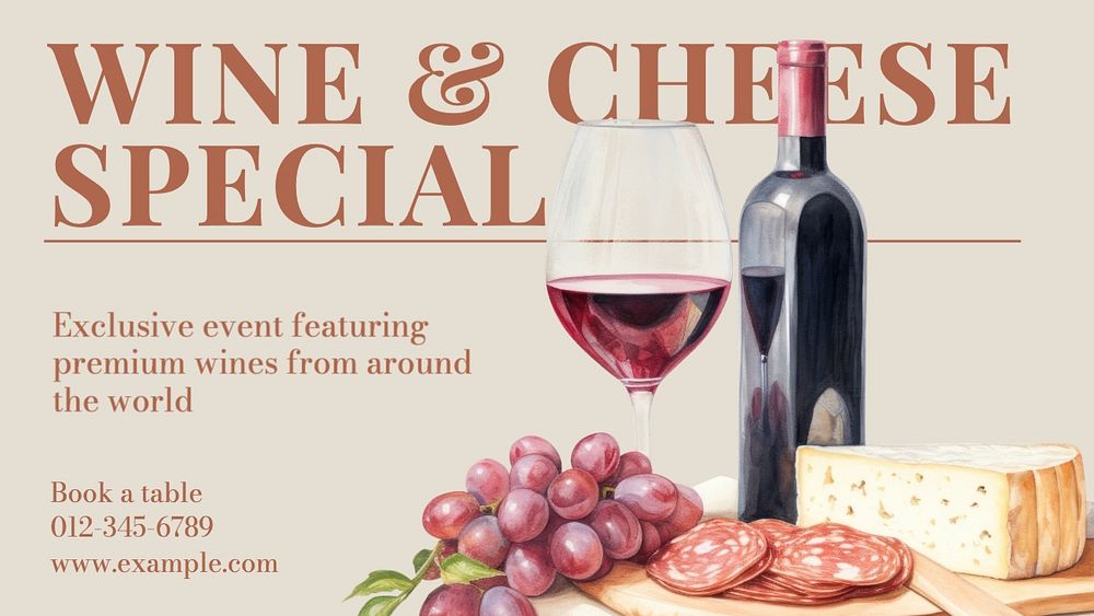 Wine & cheese special blog banner template, editable design