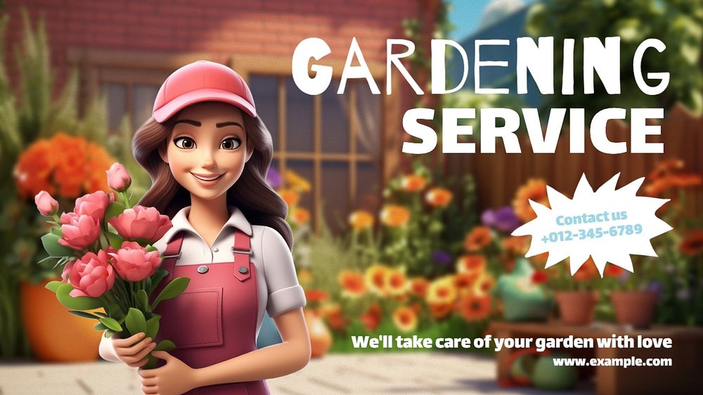 Gardening service blog banner template, editable text