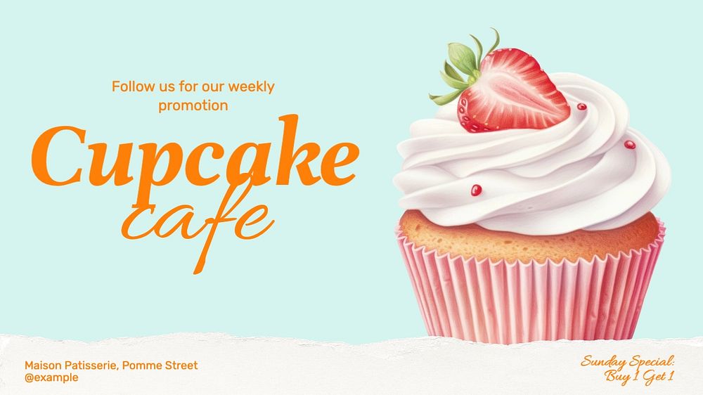 Cupcake cafe blog banner template, editable text