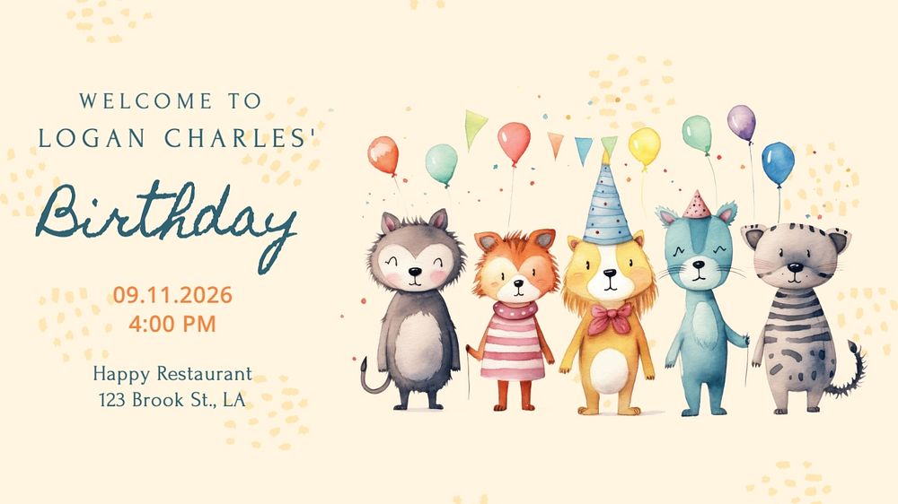 Birthday party blog banner template, editable text