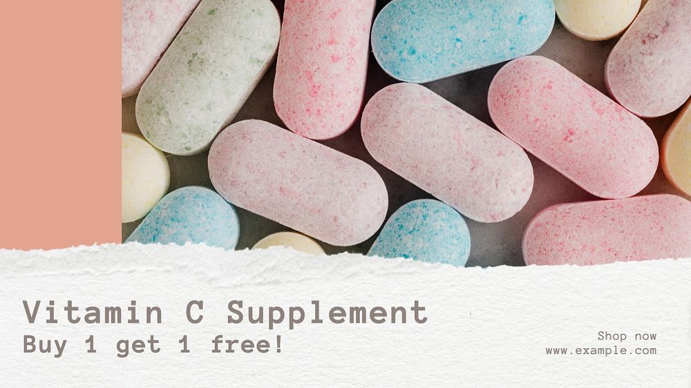 Vitamin C supplements blog banner template, editable text