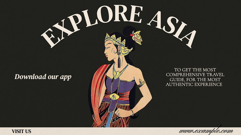 Explore Asia app blog banner template, editable text