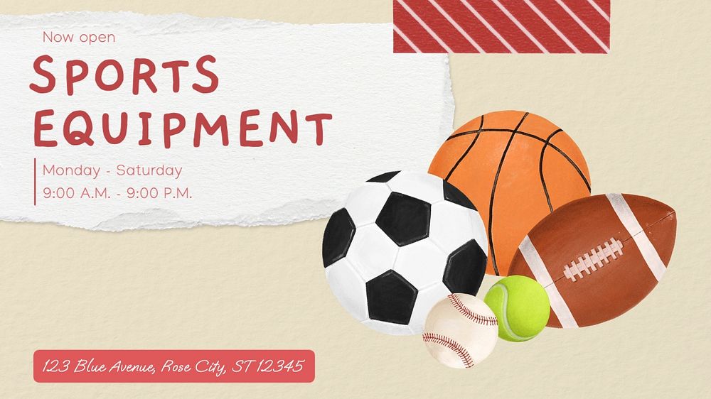 Sports equipment blog banner template, editable text