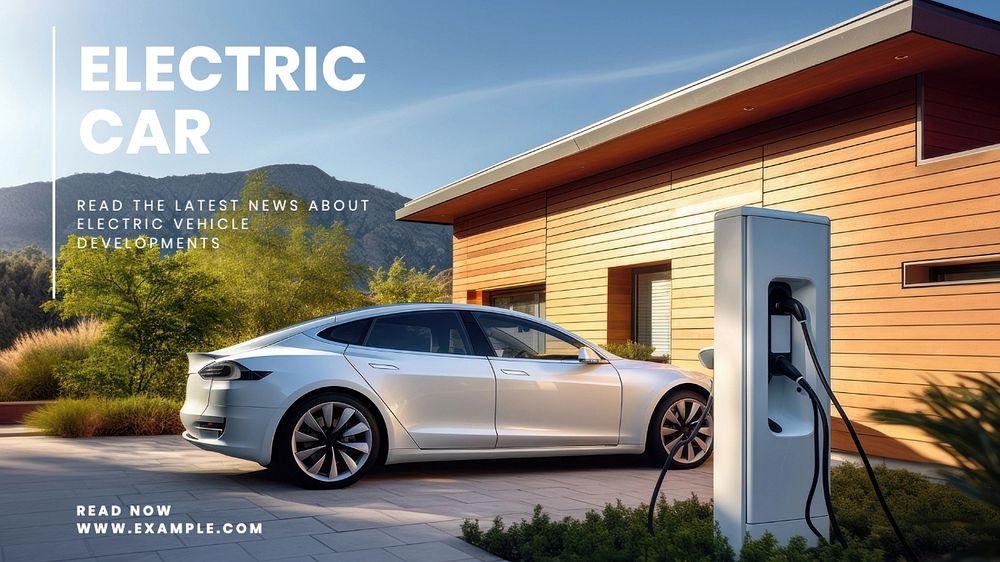 Electric car blog banner template, editable text