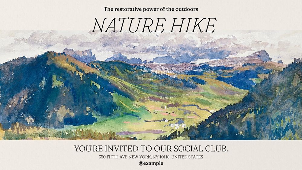 Nature hike blog banner template, editable text