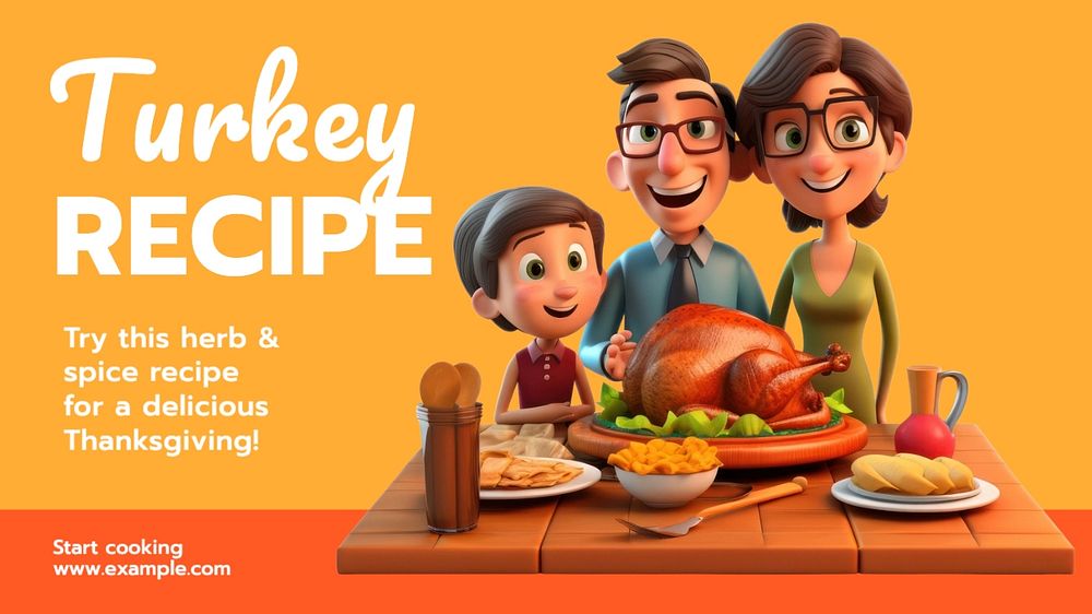 Turkey recipe blog banner template, editable text