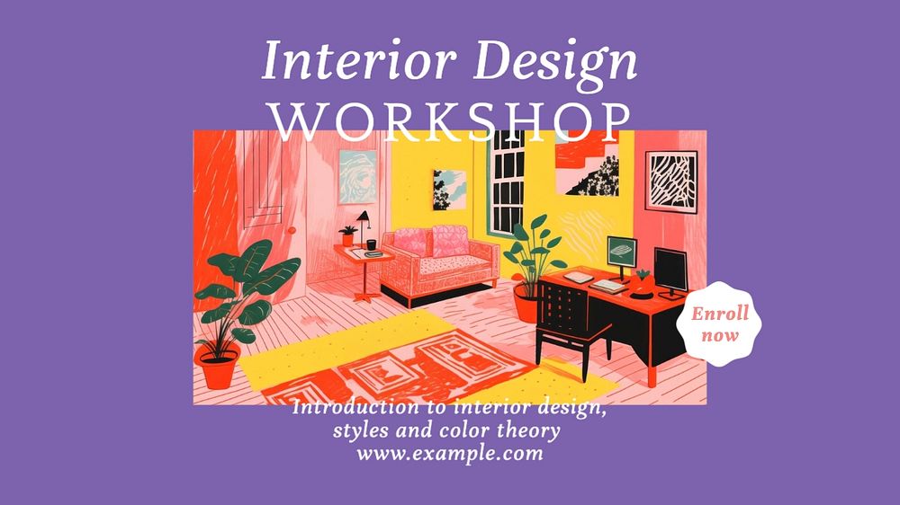 Interior design workshop blog banner template, editable text