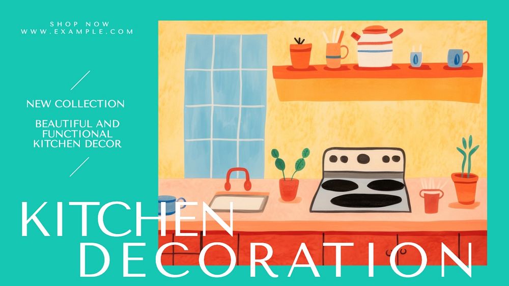 Kitchen decoration blog banner template, editable text