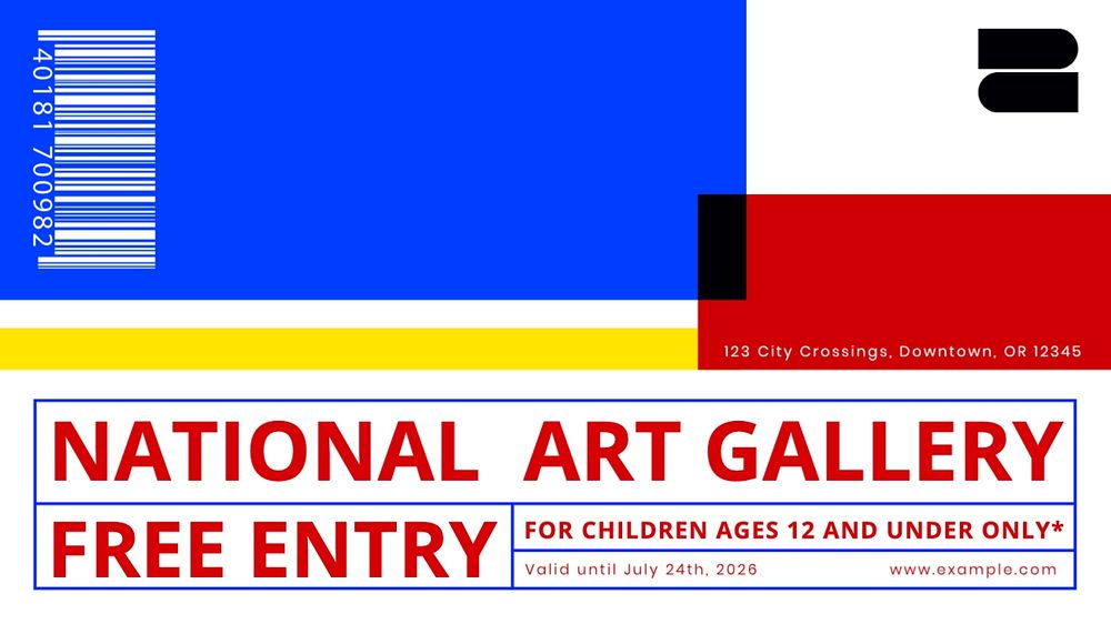 Art gallery entrance pass voucher template, editable design