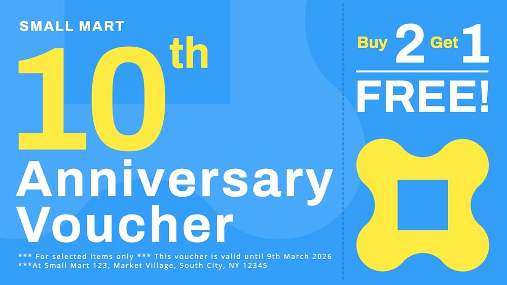 10th Anniversary voucher template, editable design