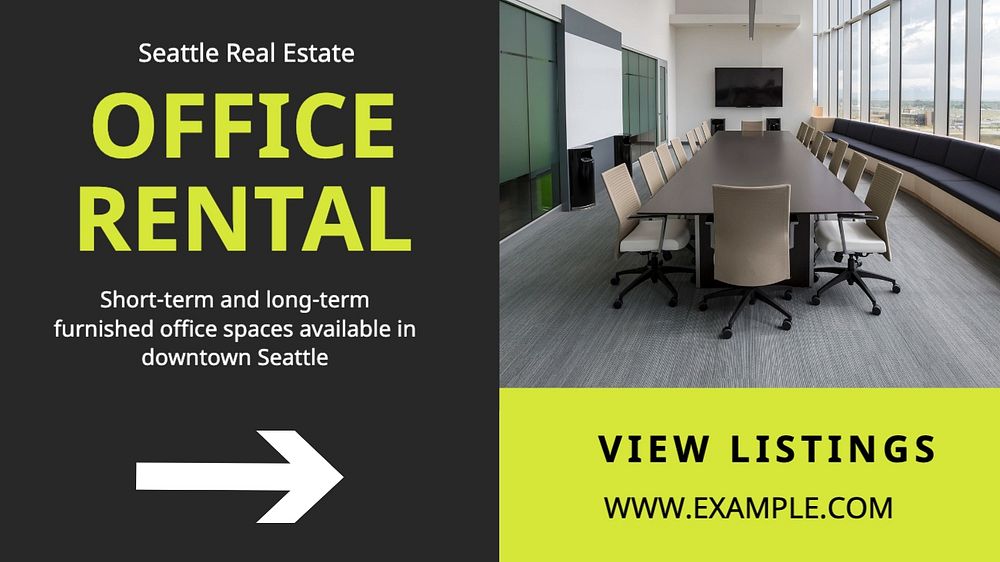 Office rental blog banner template, editable text